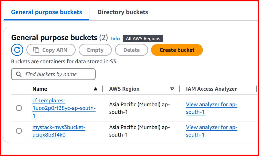 Picture showing creating the bucket using the cloudformation template